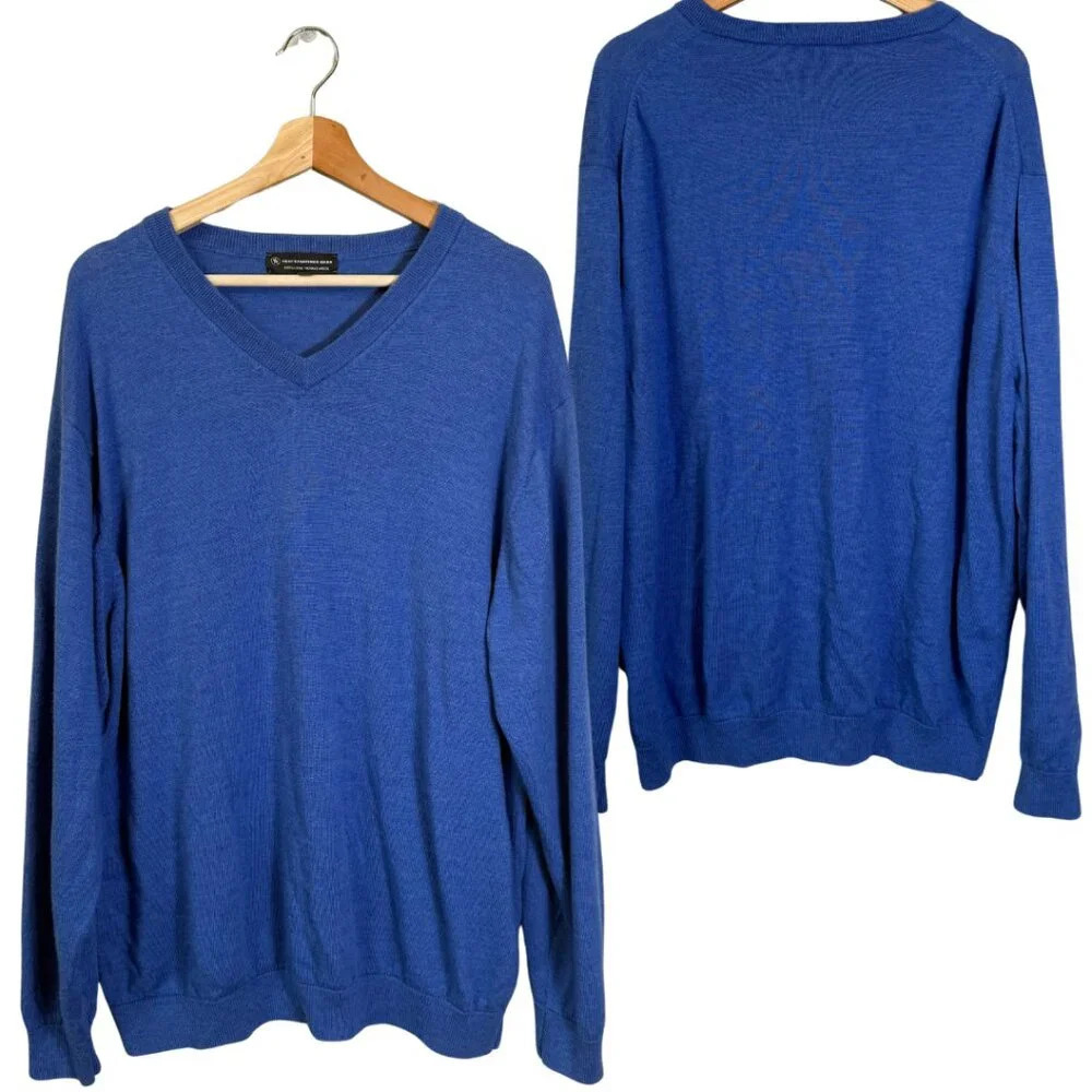 Hart Schaffner Marx Wool V-Neck Sweater Pullover Men's 2XLT Blue Business Career
